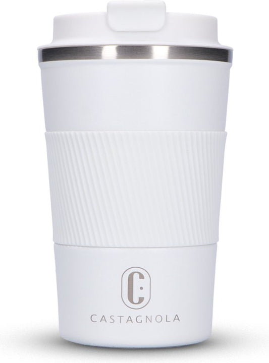 Castagnola Thermos Cup - Coffee Mug To Go - Travel Mug for Coffee and Tea - Tea Mug - 380 ML - stainless steel - White