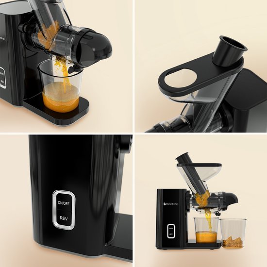 KitchenBrothers Slowjuicer - Mini presse-agrumes - Presse-légumes et fruits - Alimentation 40 mm et 50 mm - 400 ml - Noir