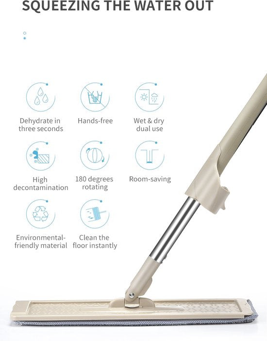 Fuegobird - Ensemble vadrouille et seau pliable - Seau pliable multi-usages - Avec kit d'essorage - Mains libres - Livré avec 4 vadrouilles lavables en microfibre - Humide et sec - Seau pliable - DWEIL