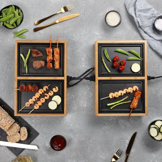 Princess Dinner4all Pure 104040 - Set gourmet - Teppanyaki - Grill & plancha - cordon de 2 mètres - 4 personnes - Bambou - extensible à 10 personnes
