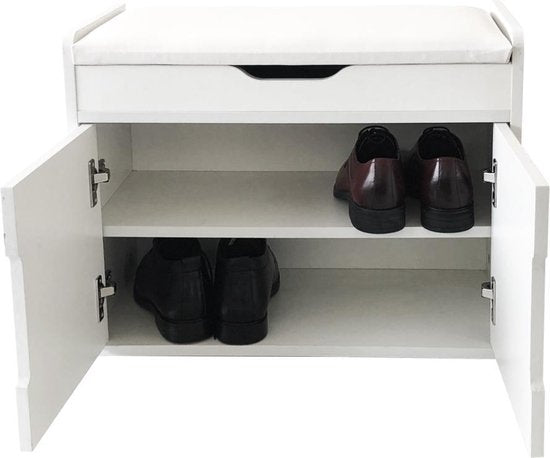 Meuble à chaussures banc avec rangement - banc d'entrée - pliant avec coussin d'assise - blanc