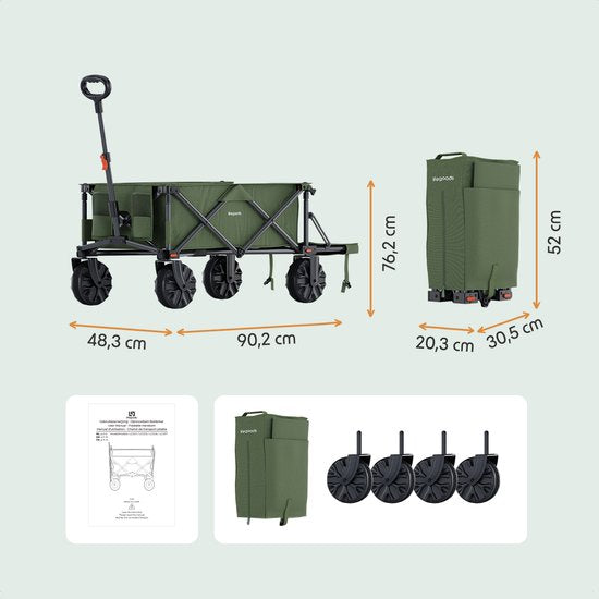 LifeGoods Wagon - 130KG - 200L - Pliable - Avec housse de protection - Vert