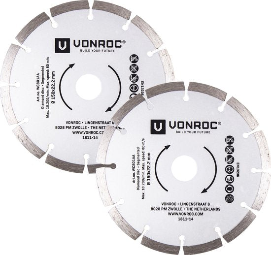 VONROC Lames de scie diamantées - Ø150MM - universel - 2 pièces - pierre et matériaux durs