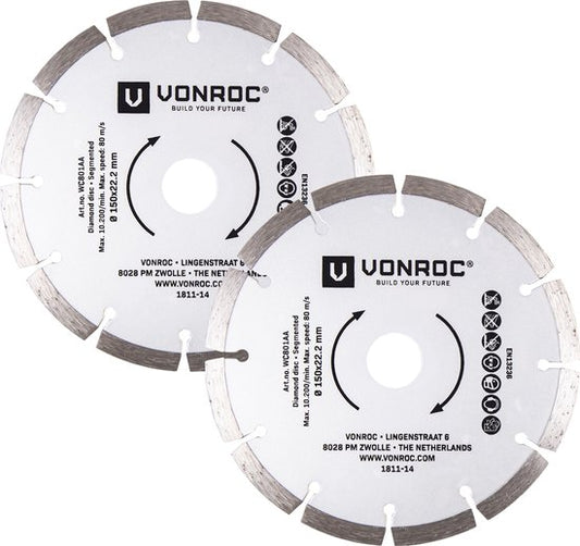 VONROC Lames de scie diamantées - Ø150MM - universel - 2 pièces - pierre et matériaux durs