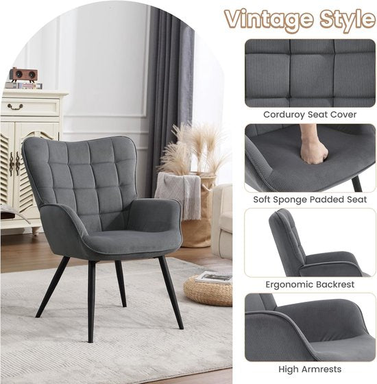 WOLTU Wing Chair, Moderne, Fauteuil de relaxation, Fauteuil TV, Confortable, Fauteuil de lecture, Salon, Fauteuil, Fauteuil de relaxation, Pieds en métal, Fauteuil