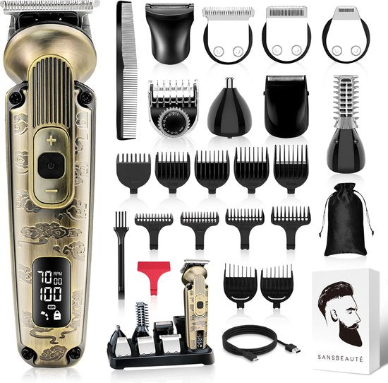 Tondeuse à barbe 9-en-1 pour homme - Sansbeauté® Tondeuse pour barbe et corps - 9 accessoires inclus - Tondeuse pour homme - Tondeuse pour homme - Tondeuse à cheveux - Tondeuses - 0.5-15MM - Nez et oreilles - Tondeuse - Machine à barbe - Multigroomer