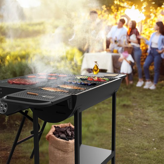 KitchenBrothers 2-in-1 Charcoal BBQ XL - Events réglables - Double BBQ - Tables d'appoint - Grill grill BBQ - Noir