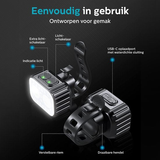 Inlustro Bicycle Light Set - Front/Back Light - LED Bicycle Lights Red and White - Bicycle Light Headlight - Waterproof - USB Rechargeable