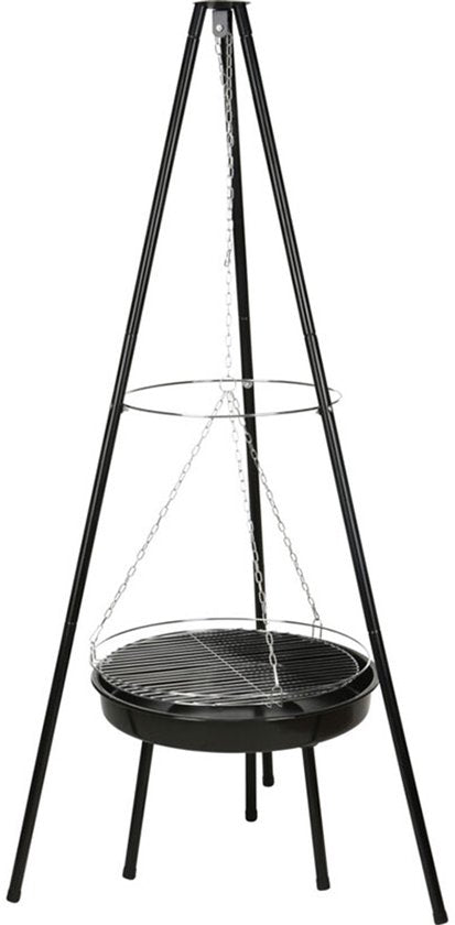 Trépied BBQ avec bol à feu - grille incluse - noir - Ø52 cm