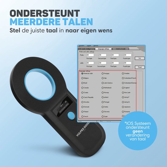 Vulpes Goods® Pets - Lecteur de puces - Lecteur de puces pour tous les animaux - Sac de transport inclus - ISO11784/85/FDX-B - Version PRO