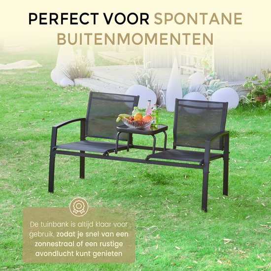 O'DADDY® Garden Bench - Bancs de jardin résistants aux intempéries - Bancs de jardin - Banc de jardin - Banc de jardin avec table - Banc d'extérieur - Pour 2 personnes - 142 x 57 x 82 cm - Métal - Noir