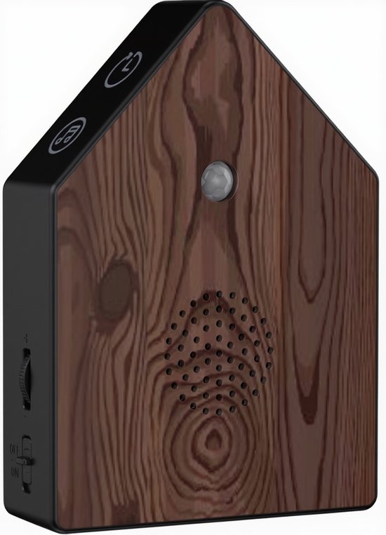 UPLY Maison d'oiseau avec son - Maison d'oiseau avec capteur - 5 sons naturels pour WC - Détecteur de mouvement - Boîte à boutons - Cadeau - Fixation incluse