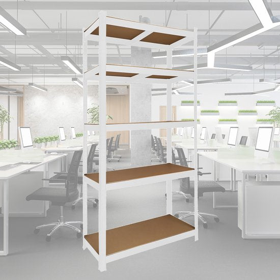 BRASQ Armoire à étagères en métal blanc - Rack de stockage - Armoire murale 180x90x40cm - 5 niveaux - 175 KG/étagère - 875 KG max.