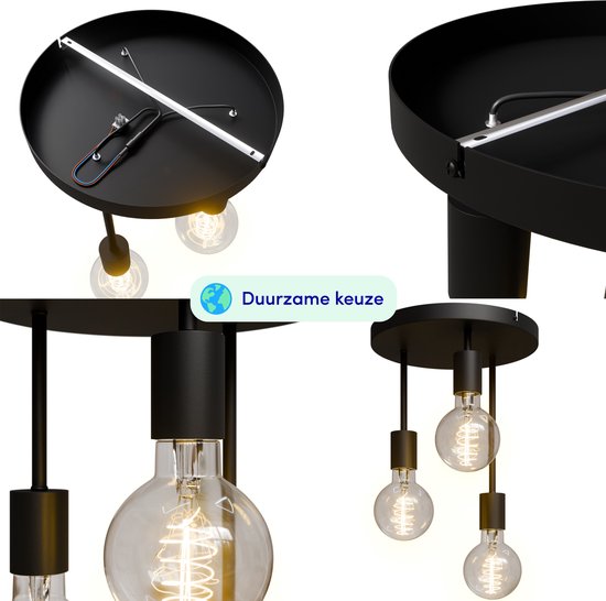 Nolt Ceiling Lamp - Plafonnier - 3x E27 Lampes - Industriel - ⌀ 28cm - Noir