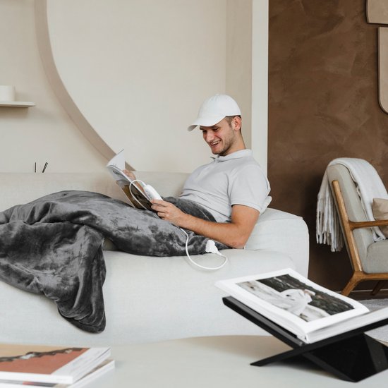 Couverture électrique Bloomfold - 160 x 130 cm - Lavable en machine - 1 personne - 9 niveaux - Avec minuterie - Couverture chauffante - Gris/flanelle