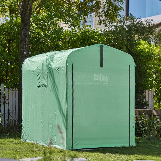 SoBuy KLS11-GR Abri de jardin, abri de jardin extérieur, étanche, abri moteur avec crochets, garage pour vélo et outils, abri vélo, rangement et stockage, vert, 120 x 176 x 163 cm