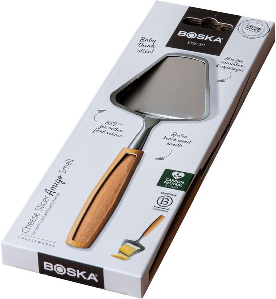 Boska Cheese Slicer Amigo small - Petite trancheuse à fromage pour fromages affinés et vieux - acier inoxydable - bois de hêtre - antiadhésif