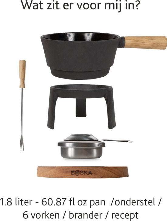Boska Fondue Set Pro L - Set à fondue au fromage - Pour tout type de cuisinière - Fonte robuste et incassable - 1.8 litres