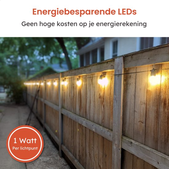 Partizzle 15m Guirlande lumineuse extérieure LED - Lumières de terrasse et de camping - Guirlande lumineuse de Noël - Lumières de Noël - Guirlande lumineuse étanche - 2700K / Blanc chaud