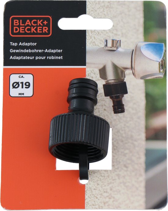 BLACK+DECKER Robinet 3/4" - ⌀ 19 CM - Coupleur - Plastique - Noir