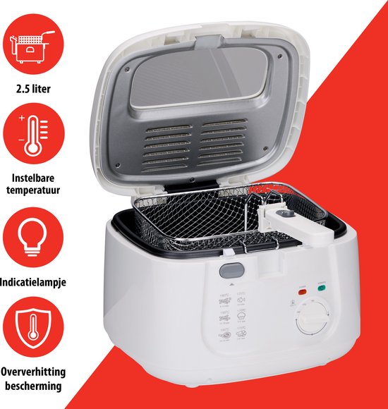 alpina Fryer 2.5 Liter - Friteuse avec couvercle - 1800W - Blanc