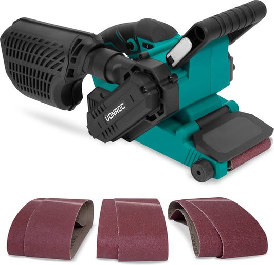 VONROC Ponceuse à bande 710W - 6 bandes abrasives incluses - vitesse variable