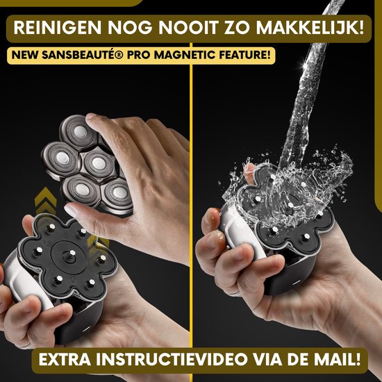 Rasoir pour homme 6-en-1 + tête de rasage supplémentaire - Tondeuse - Sansbeauté® SkullSharp PRO Magnetic - Rasoir pour crâne - Wet & Dry - Rasage du visage et de la tête - Rasage de la tête - Chargement USB - Accessoires