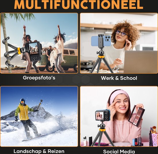 Studio ME Phone Tripod - 25 cm - Tripod Smartphone - Flexible - Camera Tripod - Black - Gorillapod - Phone Holder - Incl. Bluetooth Remote Control - Tripod Iphone - Tripod Phone