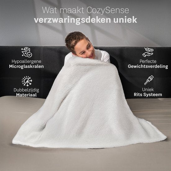 Couverture lestée CozySense® Enfant 2,4 kg - Couverture lestée - Couverture lestée avec répartition de la pression GLASS-Flow® - Housse lavable - Hypoallergénique - Blanc