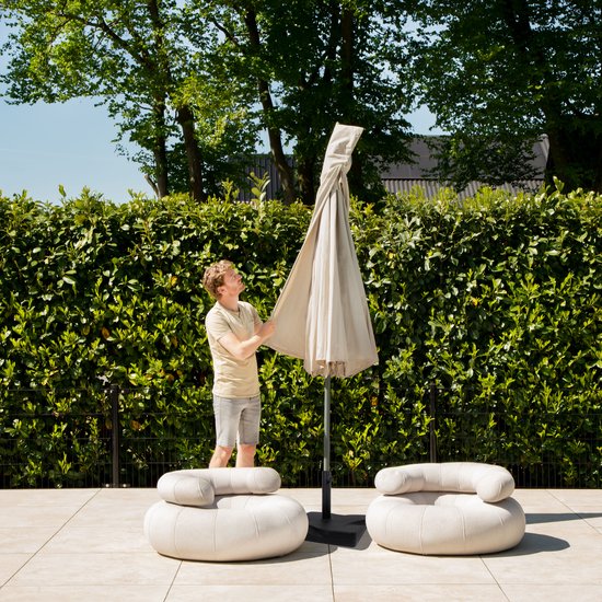 VONROC Premium Parasol à manche Recanati Ø300cm - Housse de protection incluse - Parasol rond - Inclinable - Toile résistante aux UV - Beige