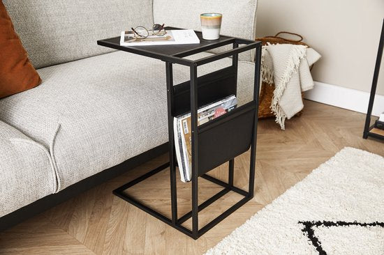 Lifa Living Porte-revues Manhattan Noir- Bois, Cuir Pu - Noir- 35x45x63 (LxLxH)