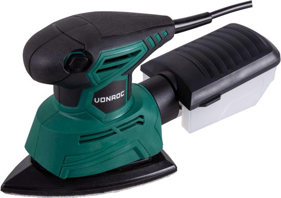 VONROC Multi ponceuse - Ponceuse à palettes - 130W - Avec bac de récupération des poussières et 6 pièces de papier de verre
