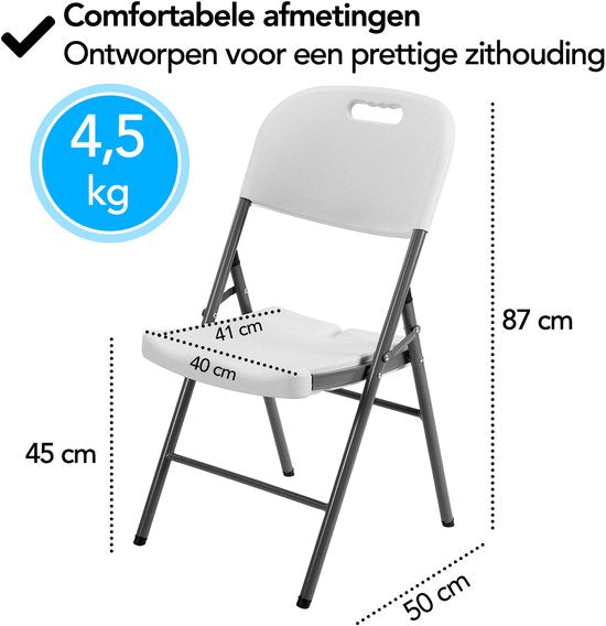 Chaises pliantes Brixy - Lot de 4 - Chaises pliantes - Robustes - Résistantes aux intempéries - Chaises pliantes - 47 x 54 x 87 CM - Blanc