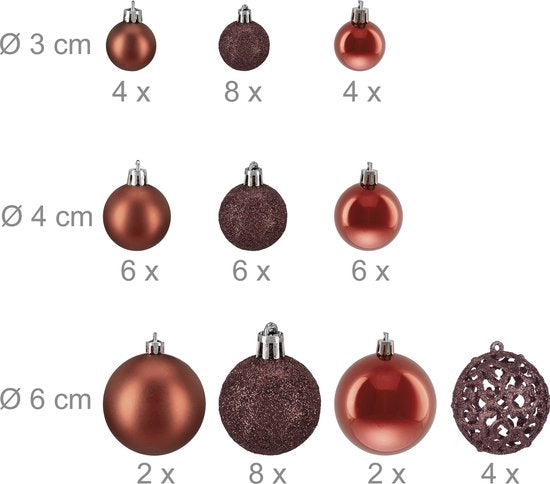 boules - lot de 50 - incassables - plastique - ∅ 3, 4 & 6 cm - marron