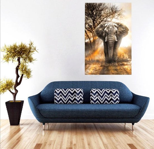 Tableau diamant - Eléphant au crépuscule - 40 x 50 cm - Adultes - Enfants - Galets ronds - Tableau diamant - Réalisez vos propres tableaux - Hobby - Complet