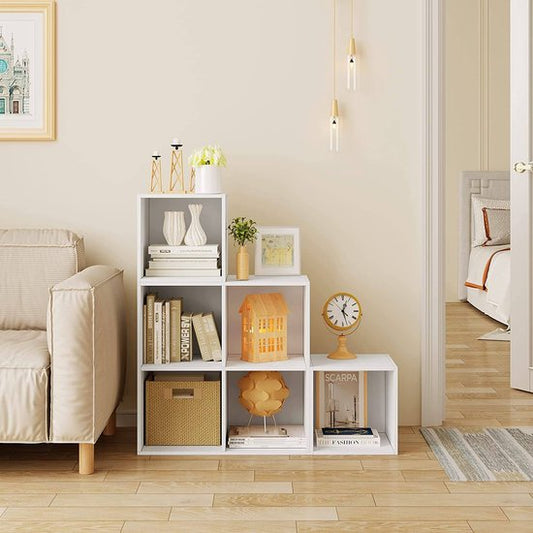 Bibliothèque Woltu 6 étagères - 90 x 90 x 30 cm - MDF blanc - modulable et élégante
