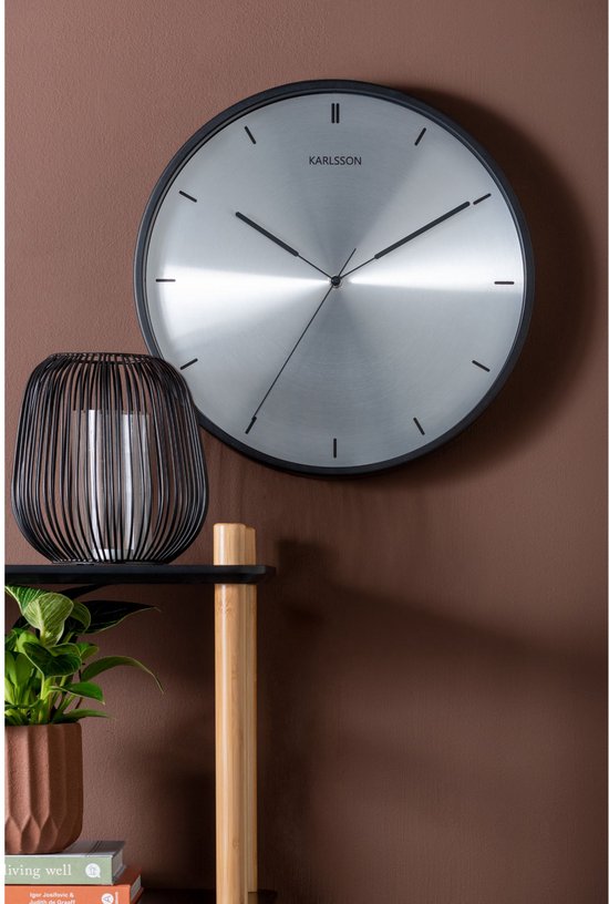 Horloge murale - Finesse - Cadran nickel - Boîtier noir