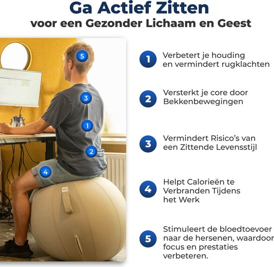 Backerz Boule d'assise 75 CM - Balle d'assise avec housse en lin - Chaise ergonomique pour le bureau et la maison - Balle de yoga de luxe - Vert olive