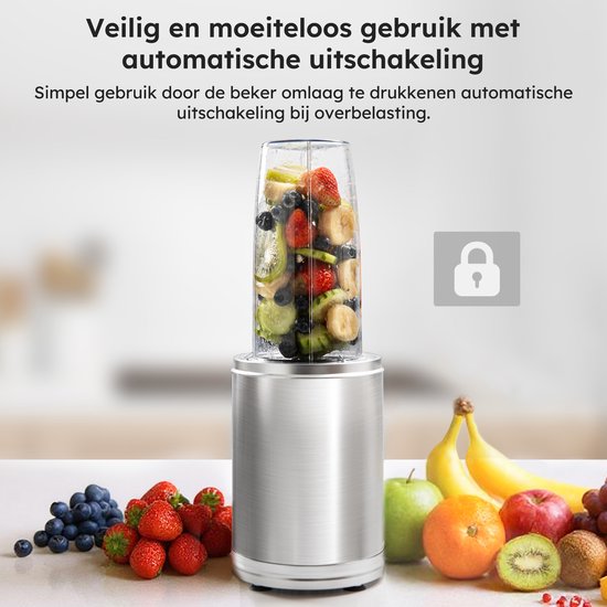 Blender To Go - 6-Piece Set - Smoothie Maker - Blender - 2x 800ml Drinking Cups - 1200W - Lavable au lave-vaisselle - Sans BPA - Portable Blender - Silver - by Saaf