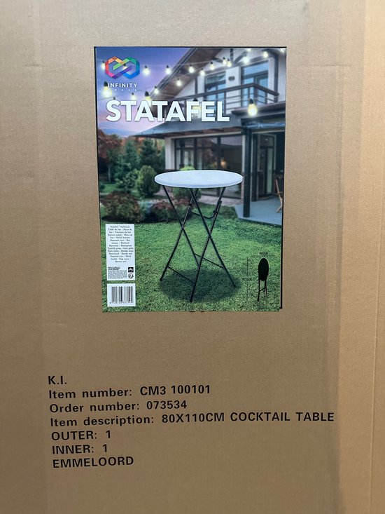 Infinity Goods Sturdy Stand Table - Table de fête - Robuste et résistante aux intempéries - Pliable - 80cm x 110cm - Fête - 1 pièce - Blanc/Gris