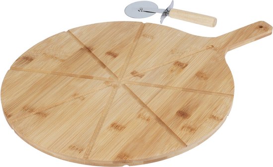 Excellent Houseware Planche à pizza avec coupe-pizza - bambou - 38 cm - double face - planche à pizza