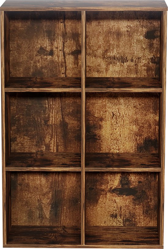 Bibliothèque 6 étagères ouvertes - armoire murale - armoire à compartiments - couleur marron vintage