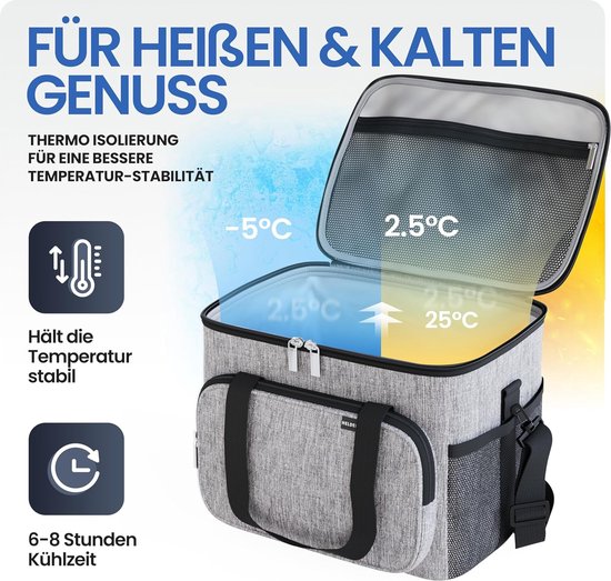 Sac isotherme pour aliments et boissons - sac isotherme étanche et imperméable - sac à déjeuner, sac à pique-nique, sac isotherme, gris clair