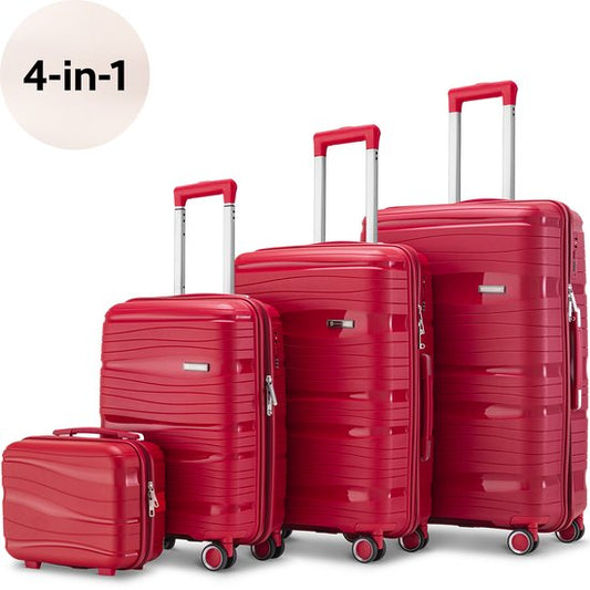 SKYCASES Travelin' Charm 4-Piece Trolley Set - Hand Luggage & Check-in Suitcases - 32L/60L/98L - Number Lock - 360° Noiseless Wheels - Lightweight & Sturdy - Modern Design - Rouge