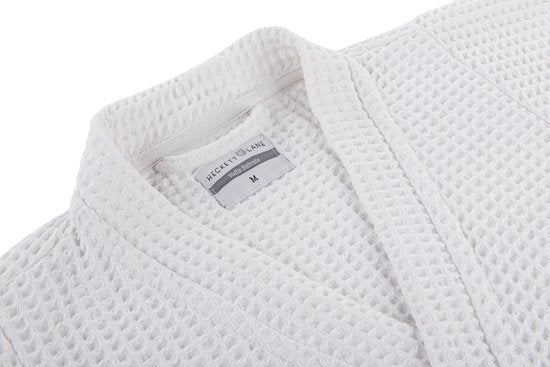 Heckettlane Peignoir gaufré - robe de chambre pour femmes et hommes - M - Robe de chambre en coton - Convient pour le sauna - Blanc