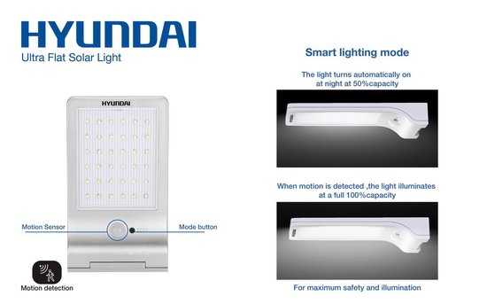 Hyundai - Lampe d'extérieur LED solaire ultra-mince