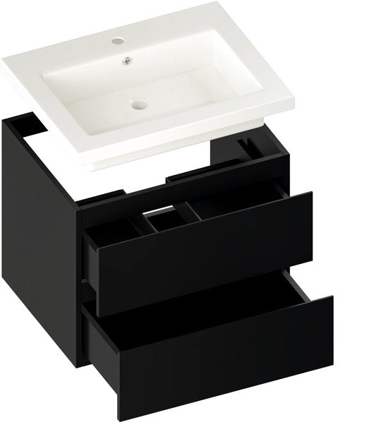 Mirlux Meuble de salle de bains Mat Noir 60 cm - Lavabo Blanc - Ensemble de meubles de salle de bains - Meuble lavabo Mat Noir