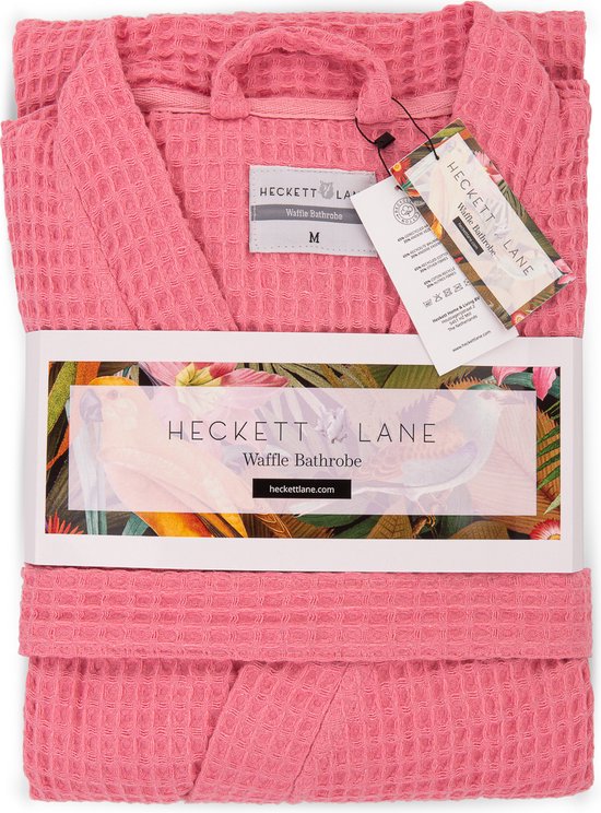Heckettlane Peignoir gaufré - robe de chambre pour femmes et hommes - L - Robe de chambre en coton - Convient pour le sauna - Rose
