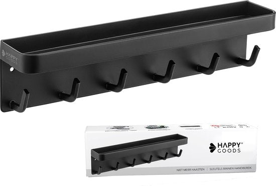 Happy Goods® - Porte-clés - porte-clés - autocollant, magnétique et vis - acier inoxydable - Noir