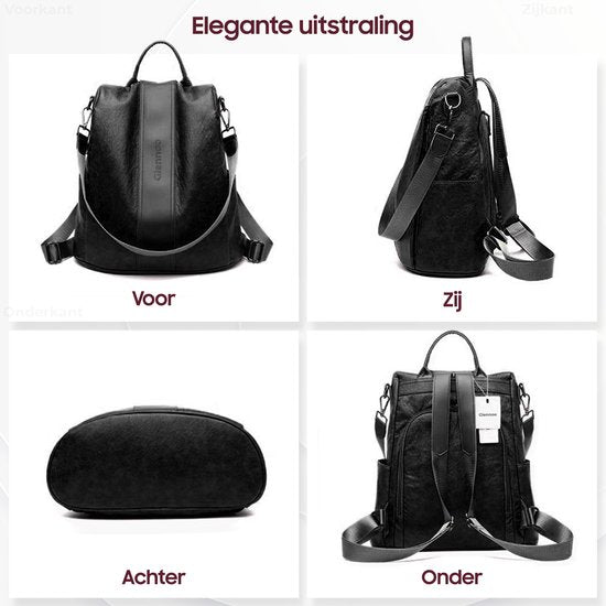 Glennoo Anti-theft Backpack Ladies - Sac à dos pour dames - Cuir PU - Noir